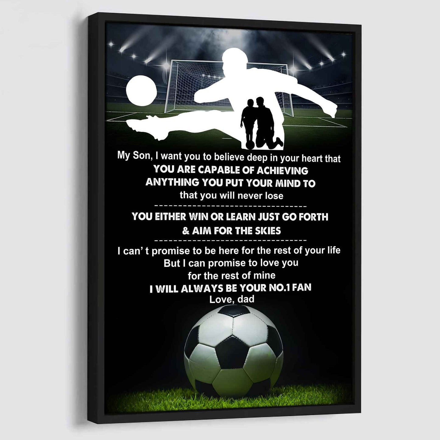 sport poster canvas dad to son - you will never lose you either win or learn i will always your no 1 fan