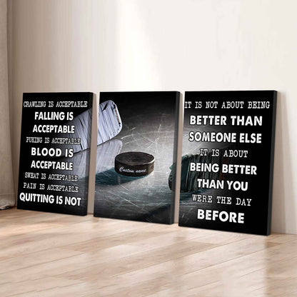 No Quitting – Softball Athlete Mindset | 3-Piece Motivational Canvas Wall Art