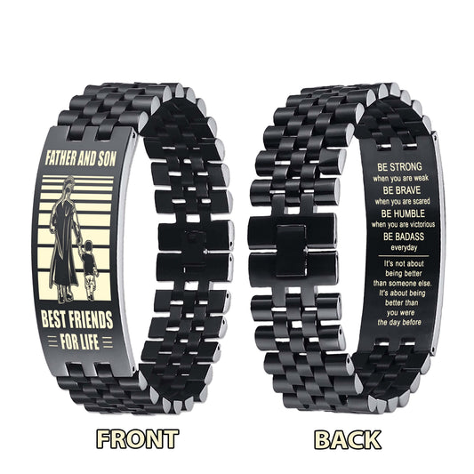 Be Strong Spartan Personalized Double Sided Bracelet Father And Son Best Friends For Life - Message on the back side