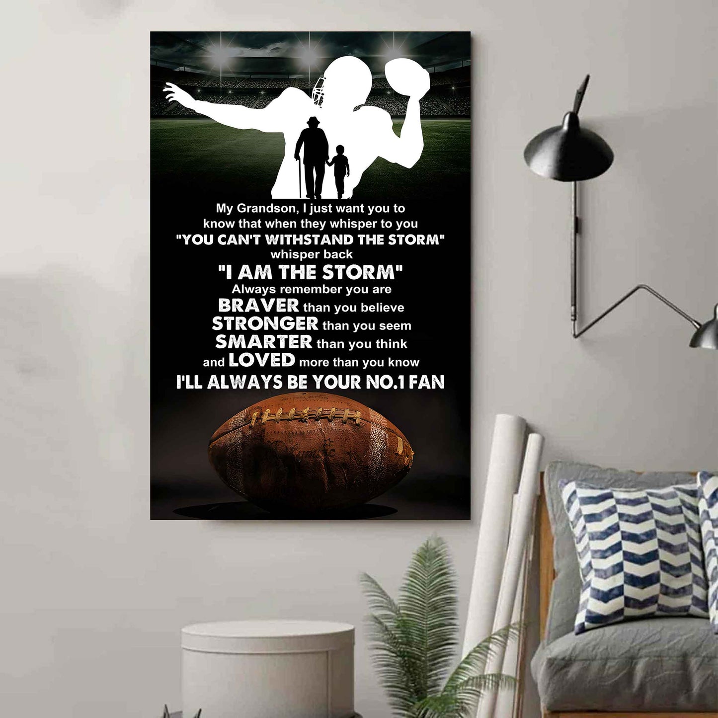 Sport Poster Canvas Granpa To Grandson - Whisper Back I Am The Storm I Will Always Your No 1 Fan