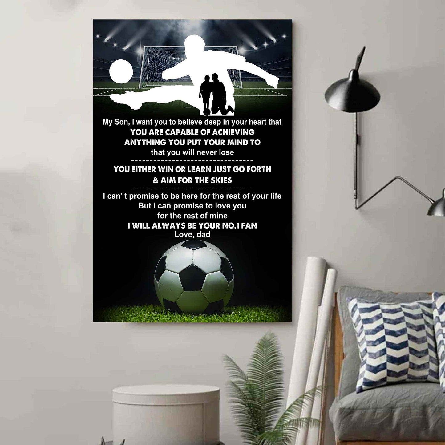 sport poster canvas dad to son - you will never lose you either win or learn i will always your no 1 fan