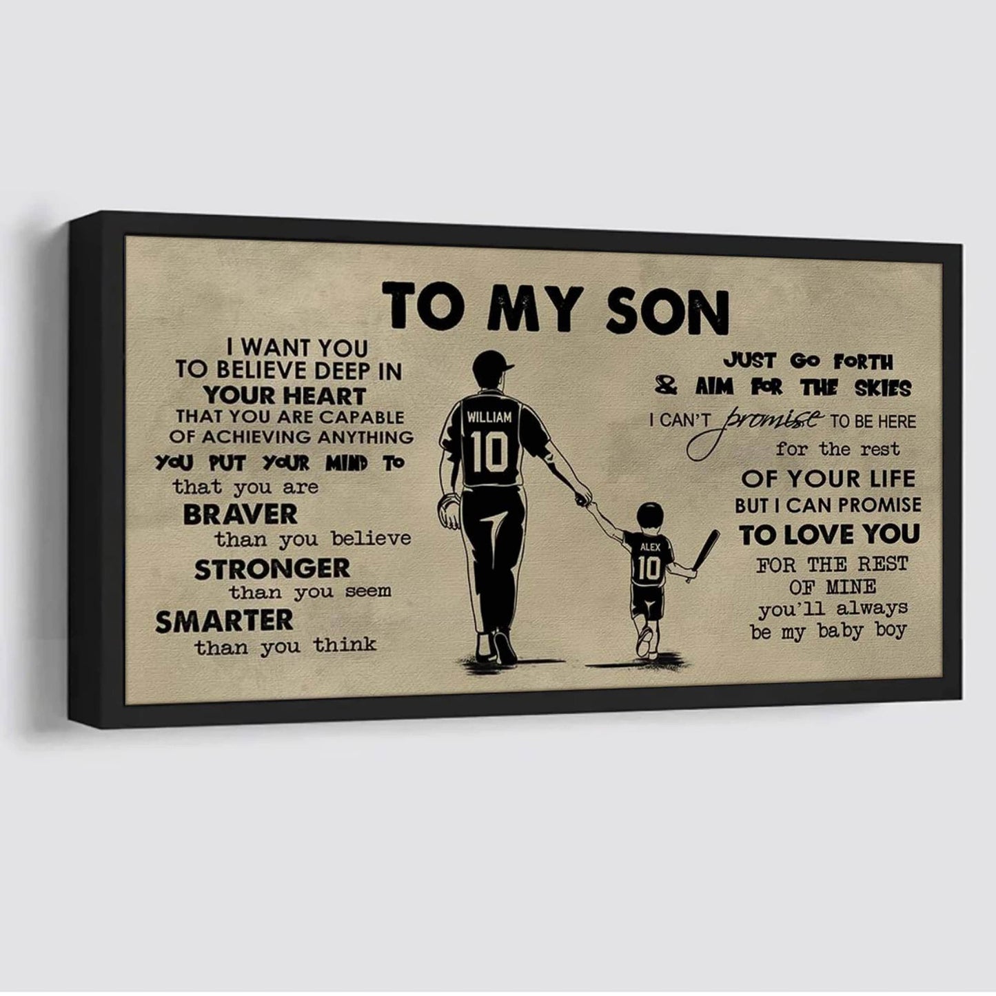 baseball to my son- i want you to believe- canvas poster
