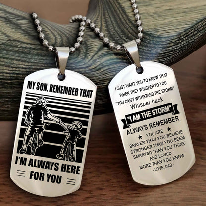 Biker Personalized Double Sided Dog Tag My Son Remember That I Will Always Here Whisper Back I Am The Storm