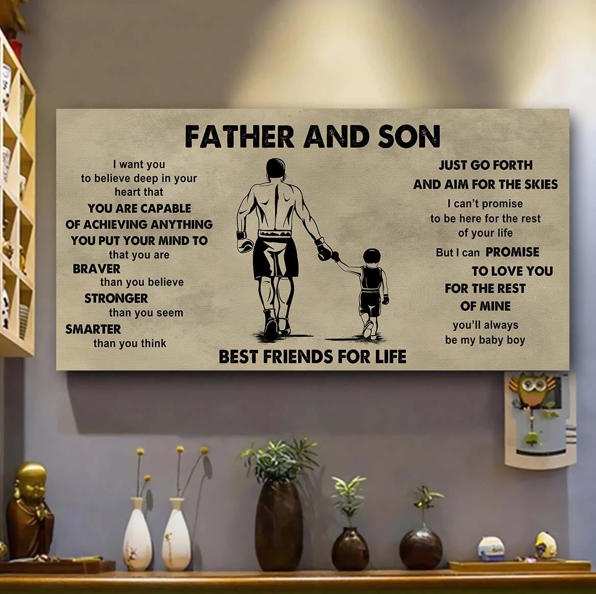 sport - family father and son best friends for life - that you are braver than you believe poster canvas gift for son from father