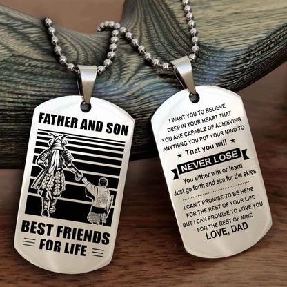 Cowboy Personalized Double Sided Dog Tag To My Son I Love You - You Will Never Lose You Either Win Or Learn From Dad To Son