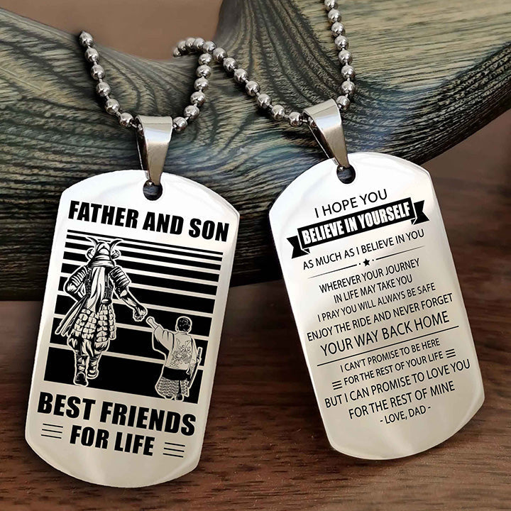 cowboy personalized double sided dog tag to my son i love you - enjoy the ride and never forget your way back home from