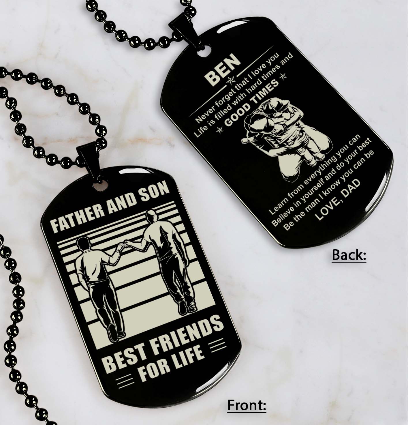 customer customizable engraved double sided dog tag gifts from dad to son