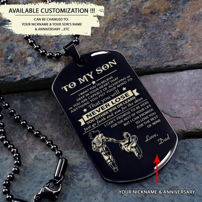 Customizable engraved black dog tag dad to son never lose