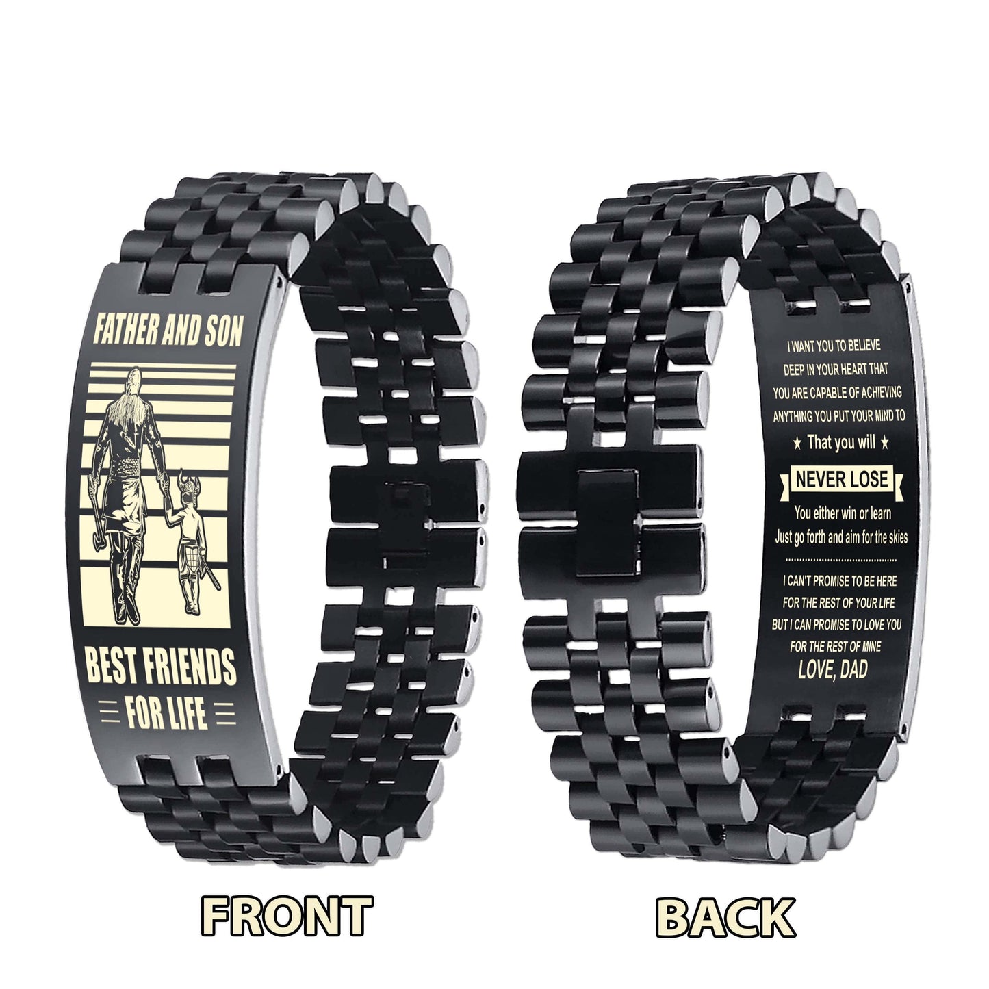 wbh spartan personalized double sided bracelet father and son best friends for life - message on the back side