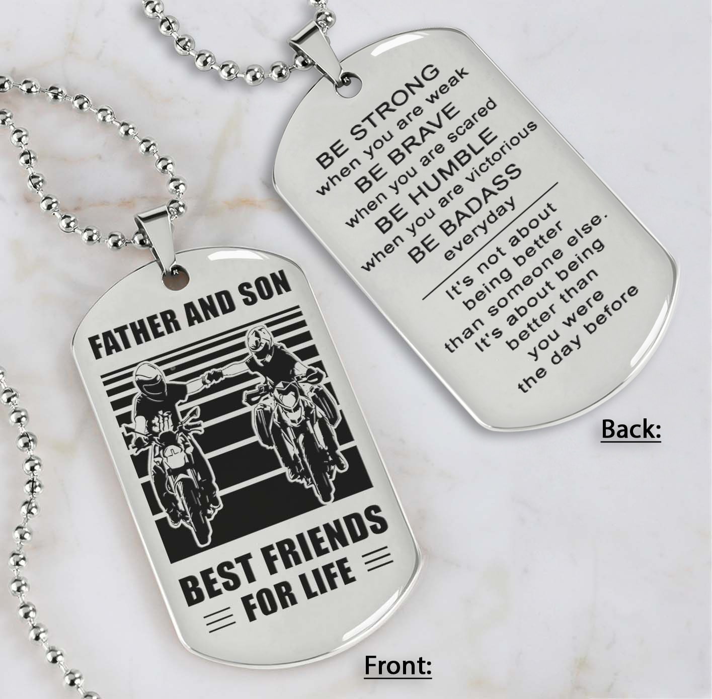 silver verison personalized double sided dog tag father and son best friends for life - message on the back side