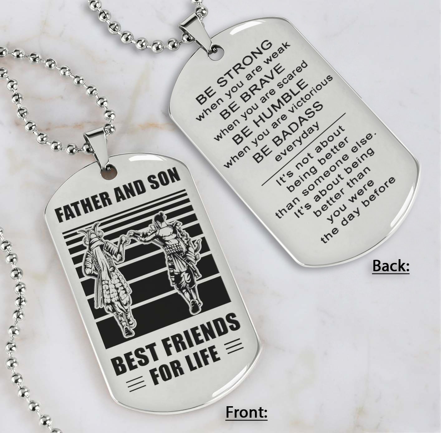 silver verison personalized double sided dog tag father and son best friends for life - message on the back side