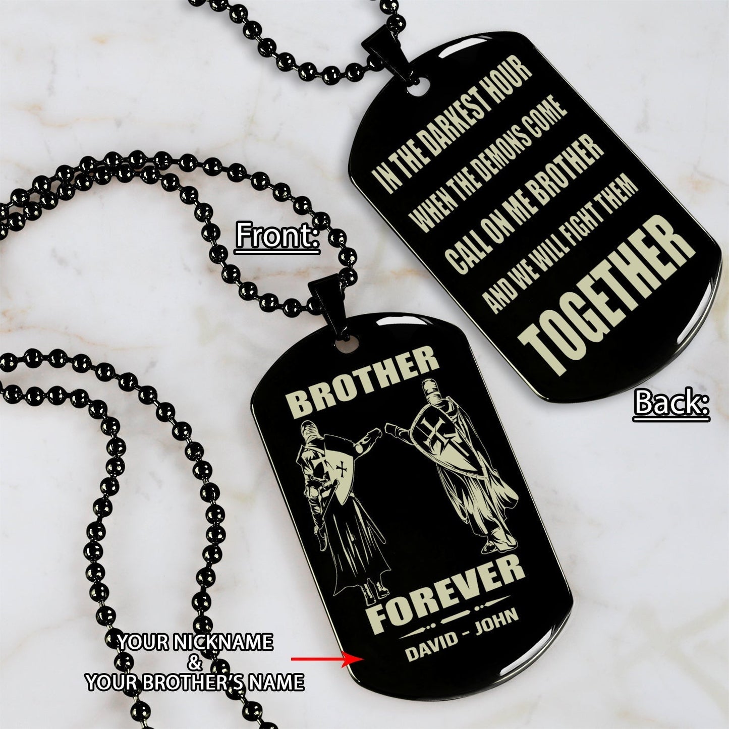 ver3 vikings customizable engraved black dog tag double sided gift from brother, brother forever