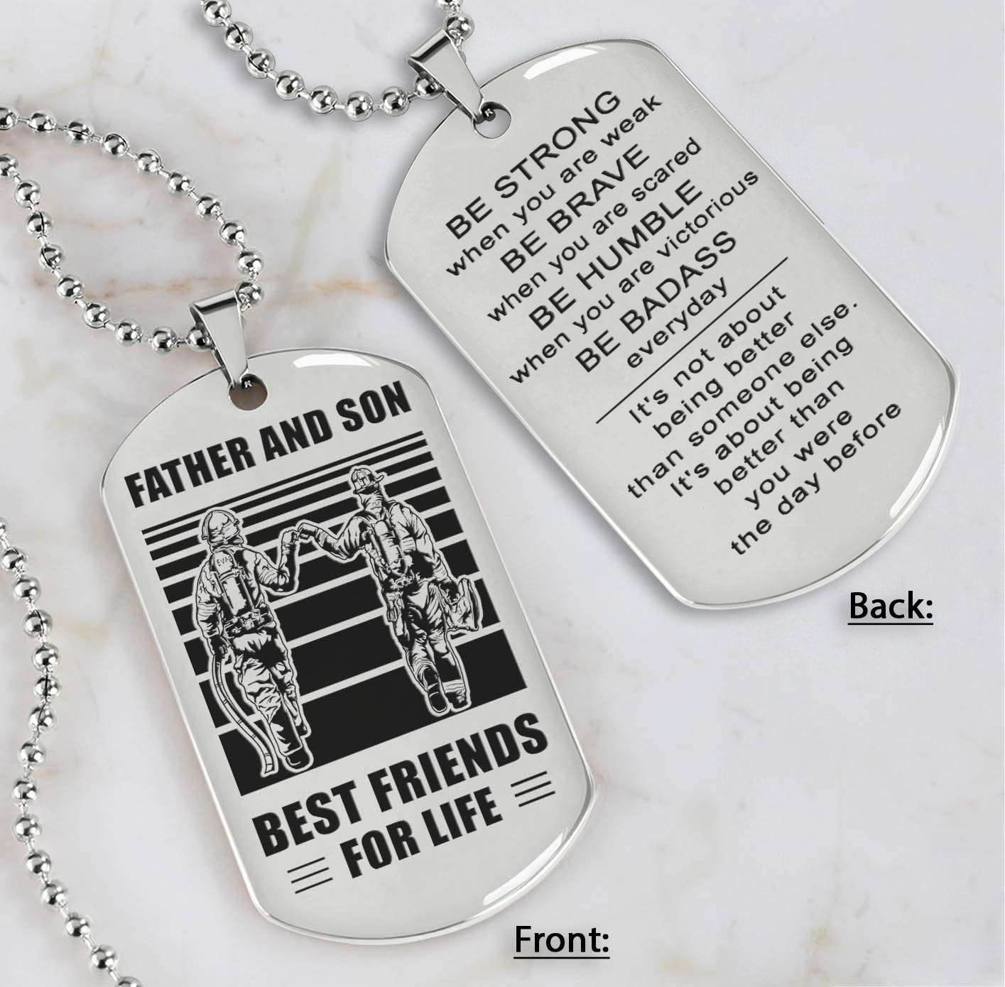 silver verison personalized double sided dog tag father and son best friends for life - message on the back side