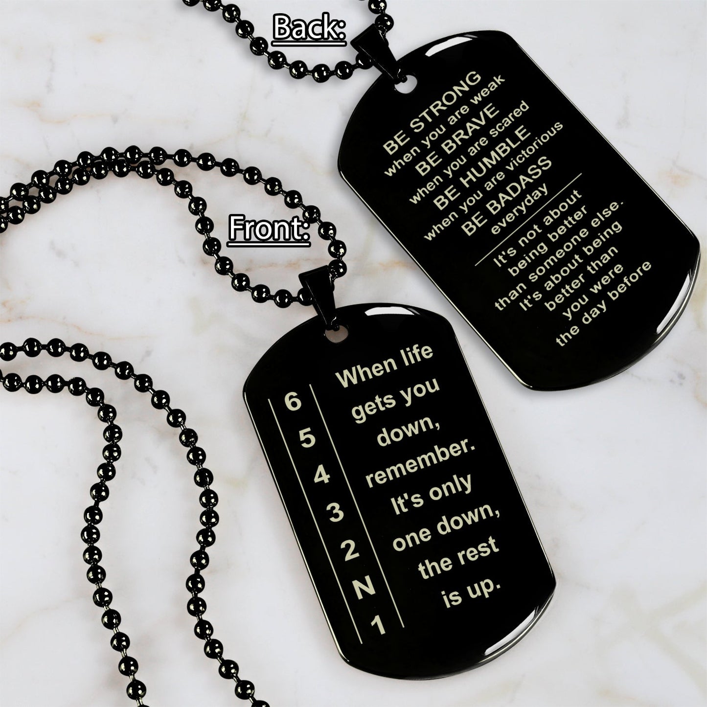 biker double side dog tag bracelet when life gets you down - it is not about better than someone else, it is about being better than you were the day before, be strong be brave be humble