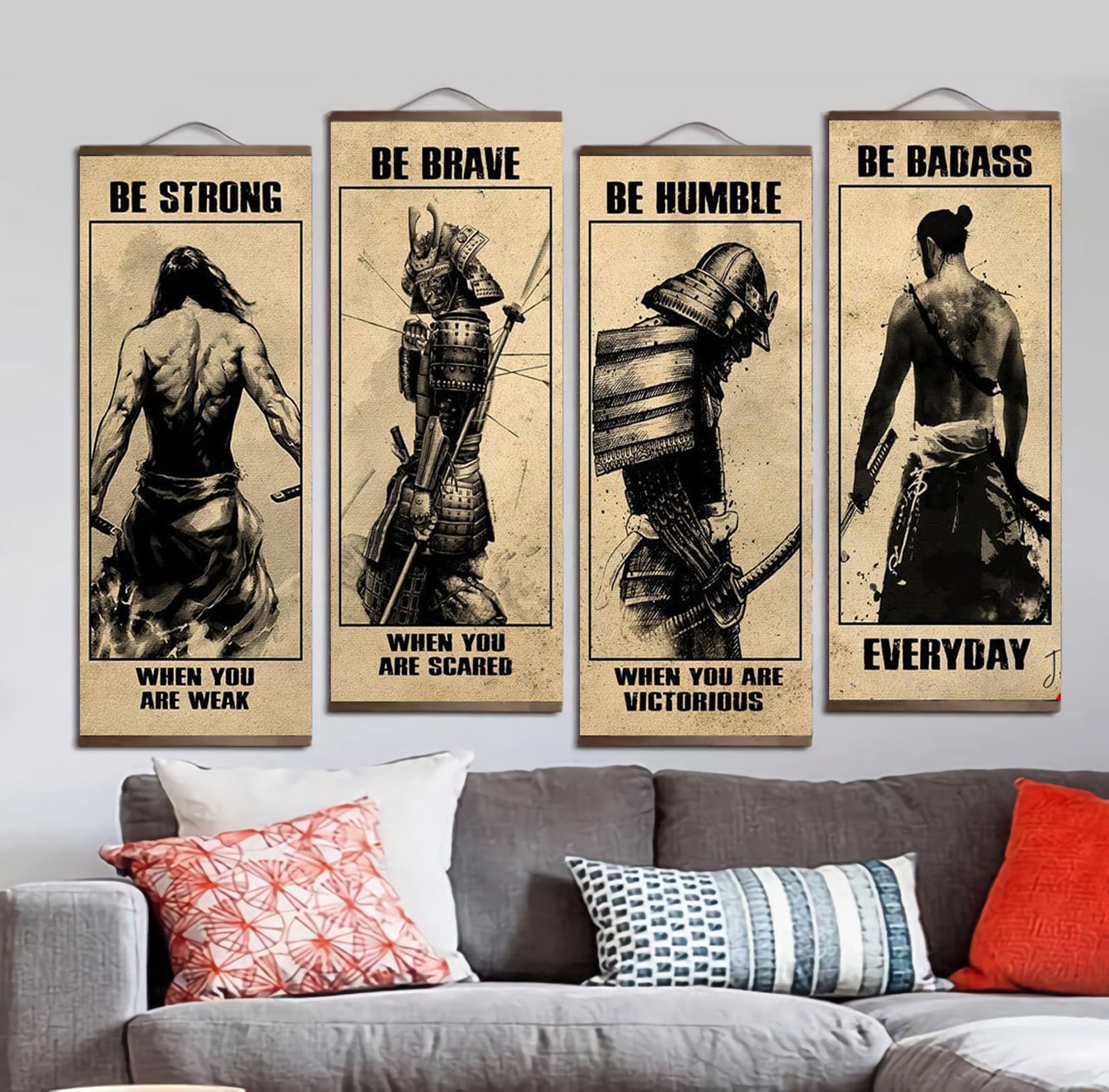 spartan samurai hanging canvas be strong be brave