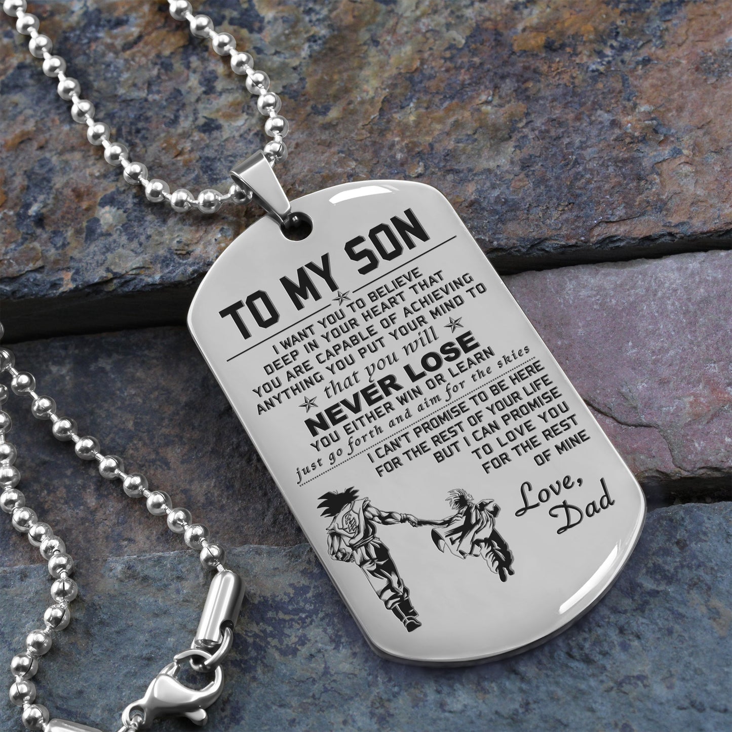 customizable one sided engraved dog tag to my son you will never lose