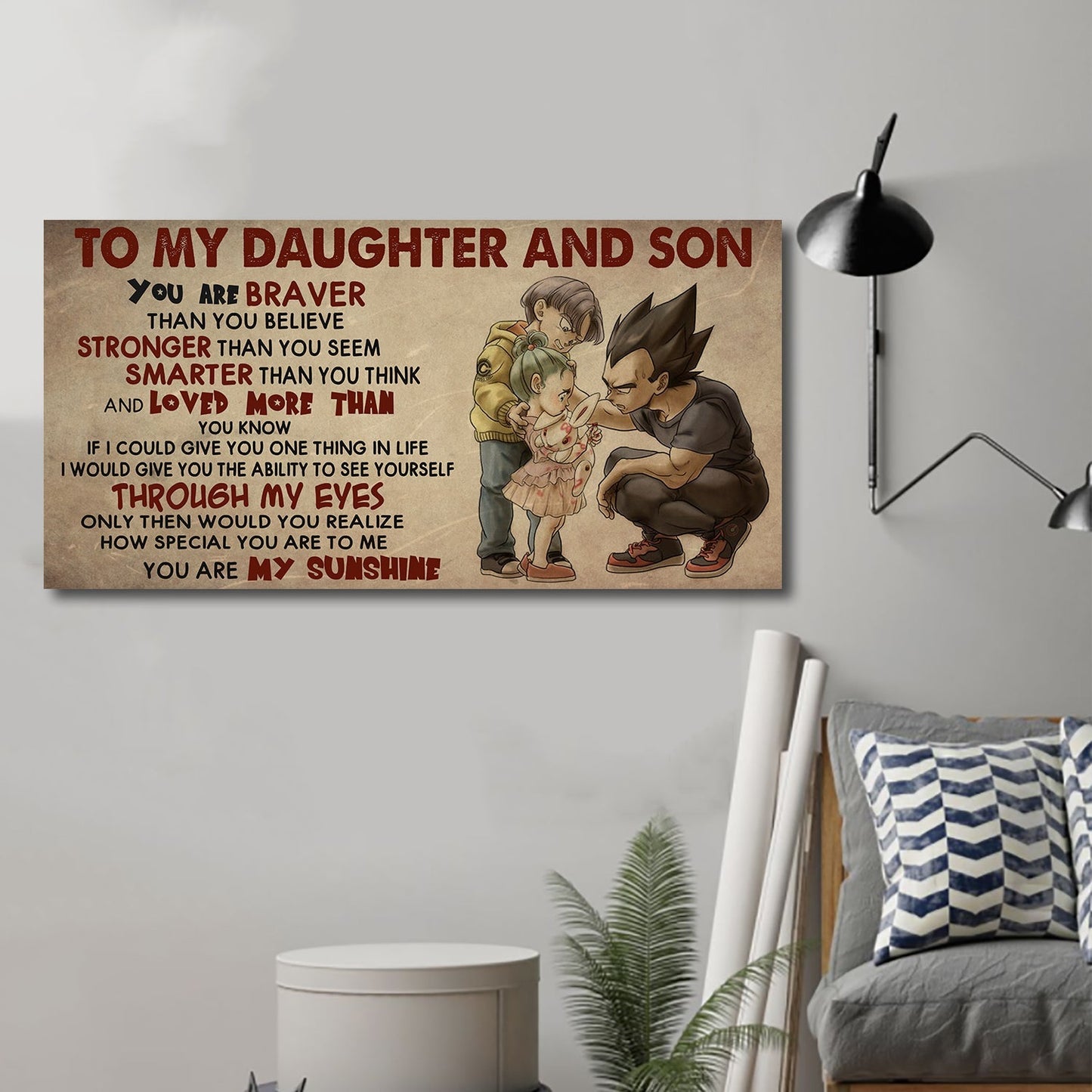 dad to son and daughter - you are my sunshine - canvas poster