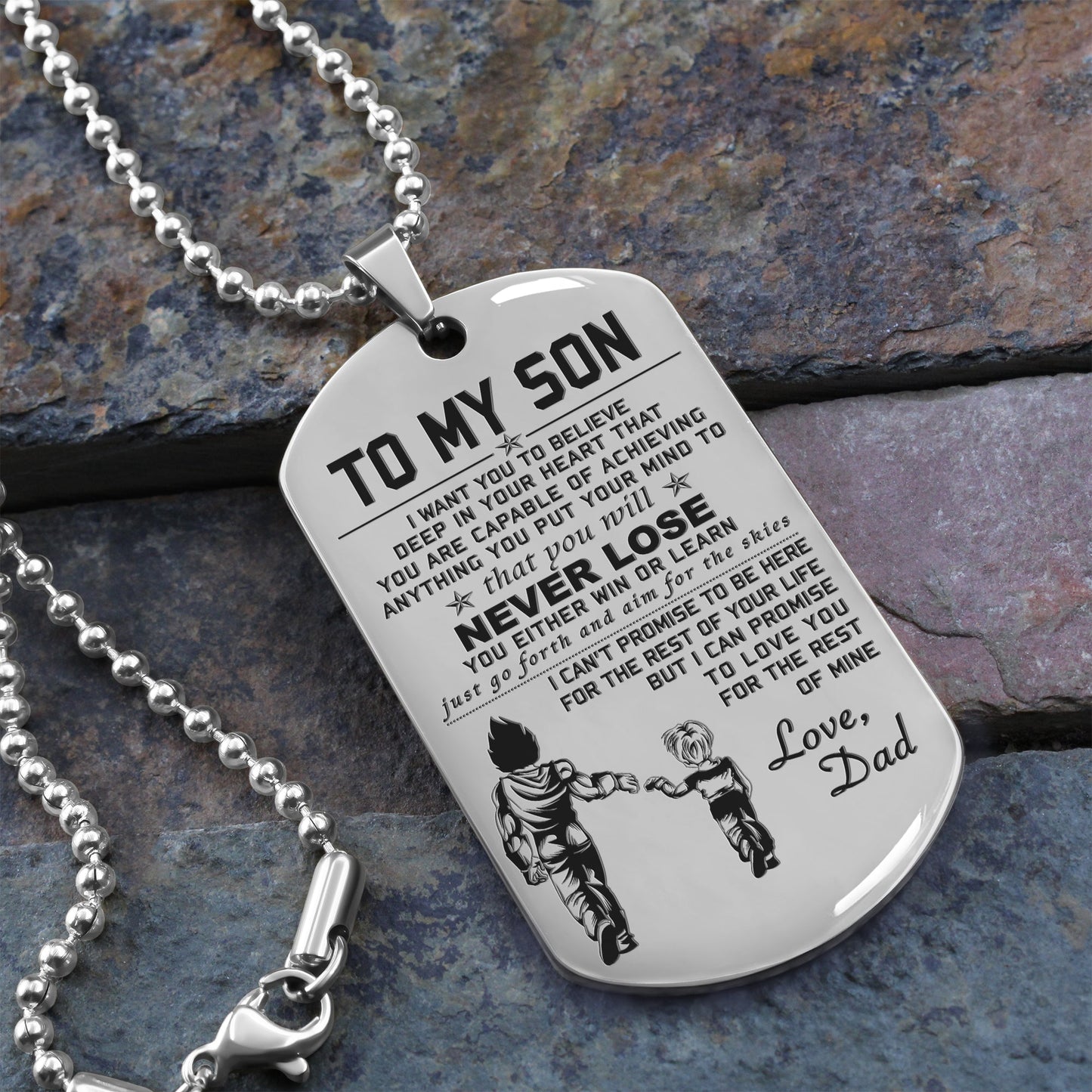 customizable one sided engraved dog tag to my son you will never lose