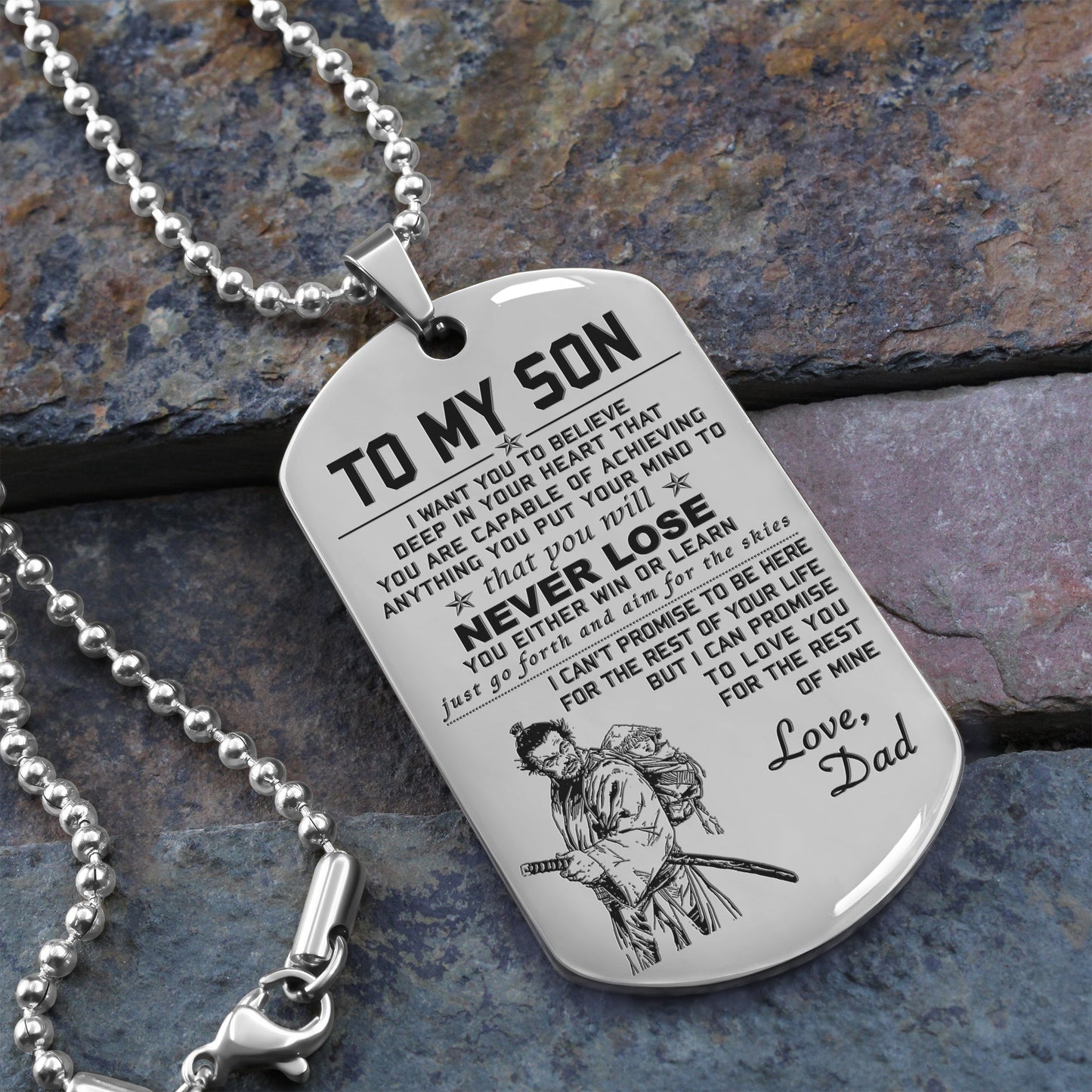 customizable one sided engraved dog tag to my son you will never lose