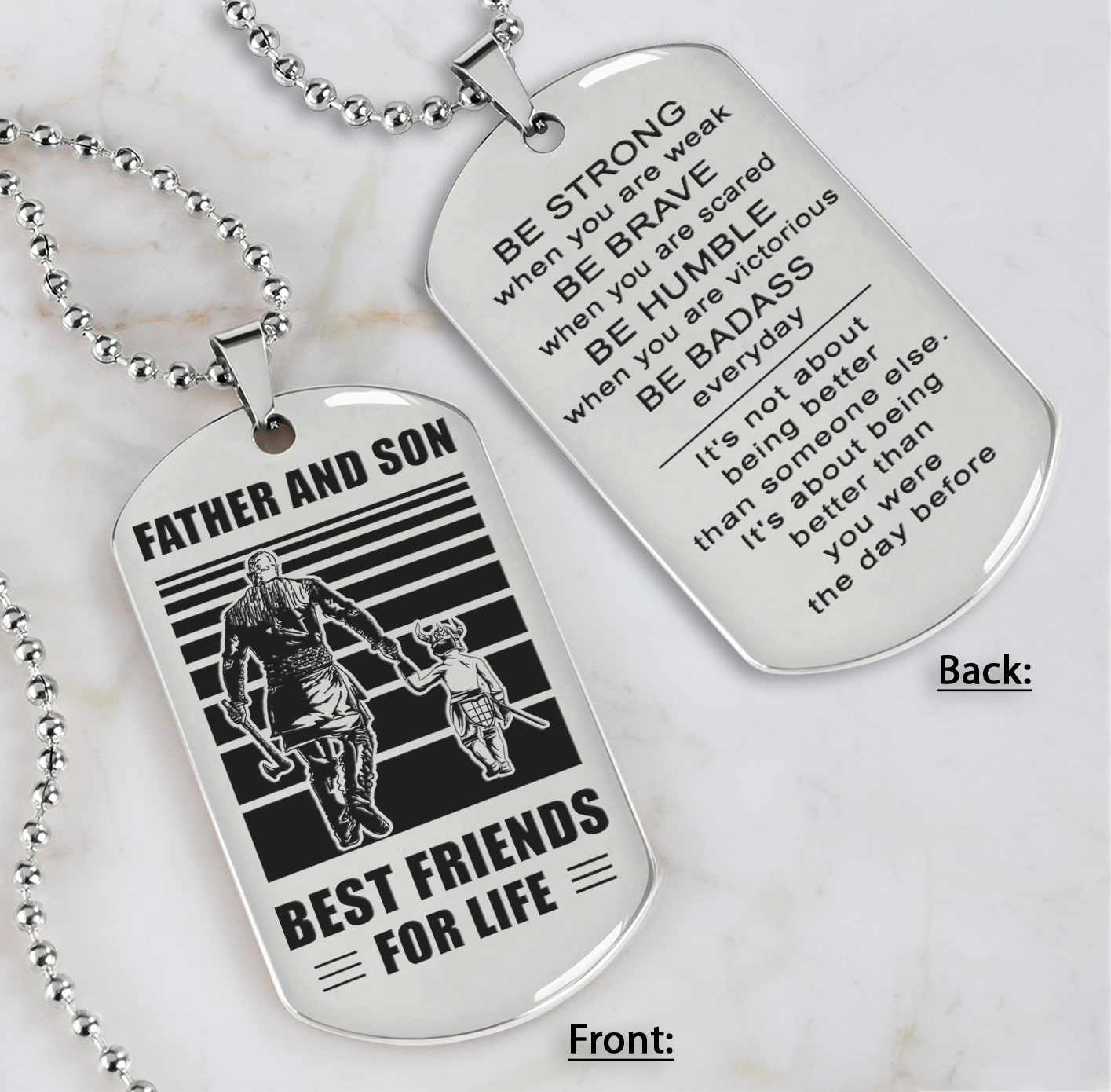 family double side dog tag father and son best friend for life be strong when you are weak be badass everyday gift for your son