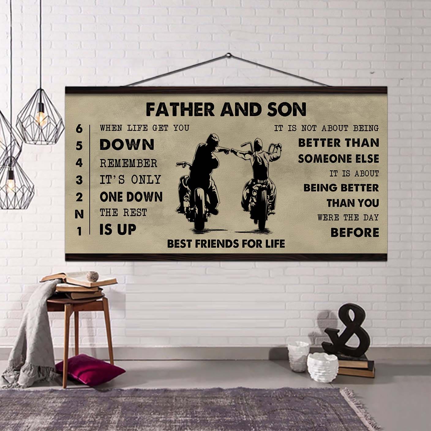 biker father and son best friends for life - be strong when you are weak poster canvas gift for son from father-photo upload