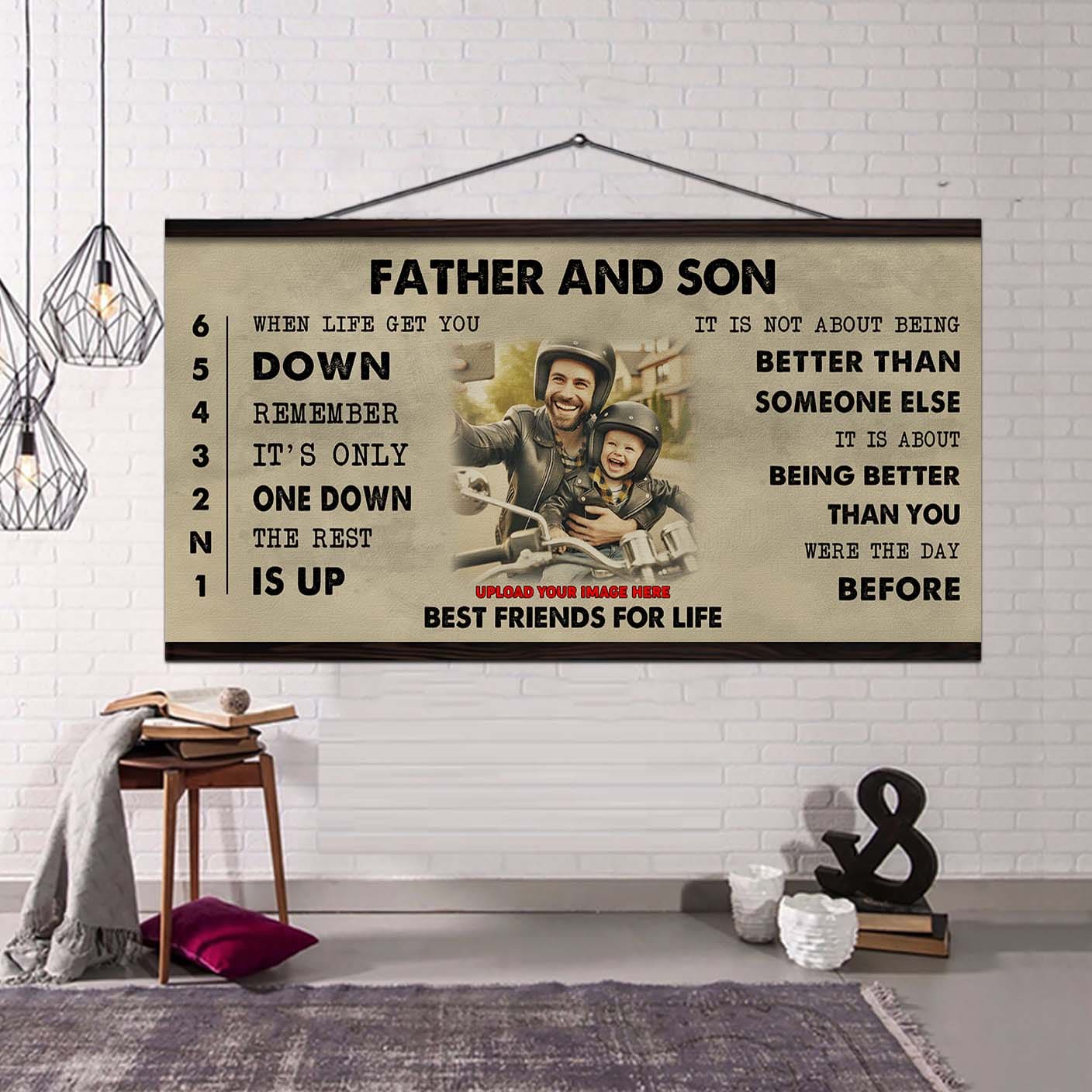 biker father and son best friends for life - be strong when you are weak poster canvas gift for son from father-photo upload