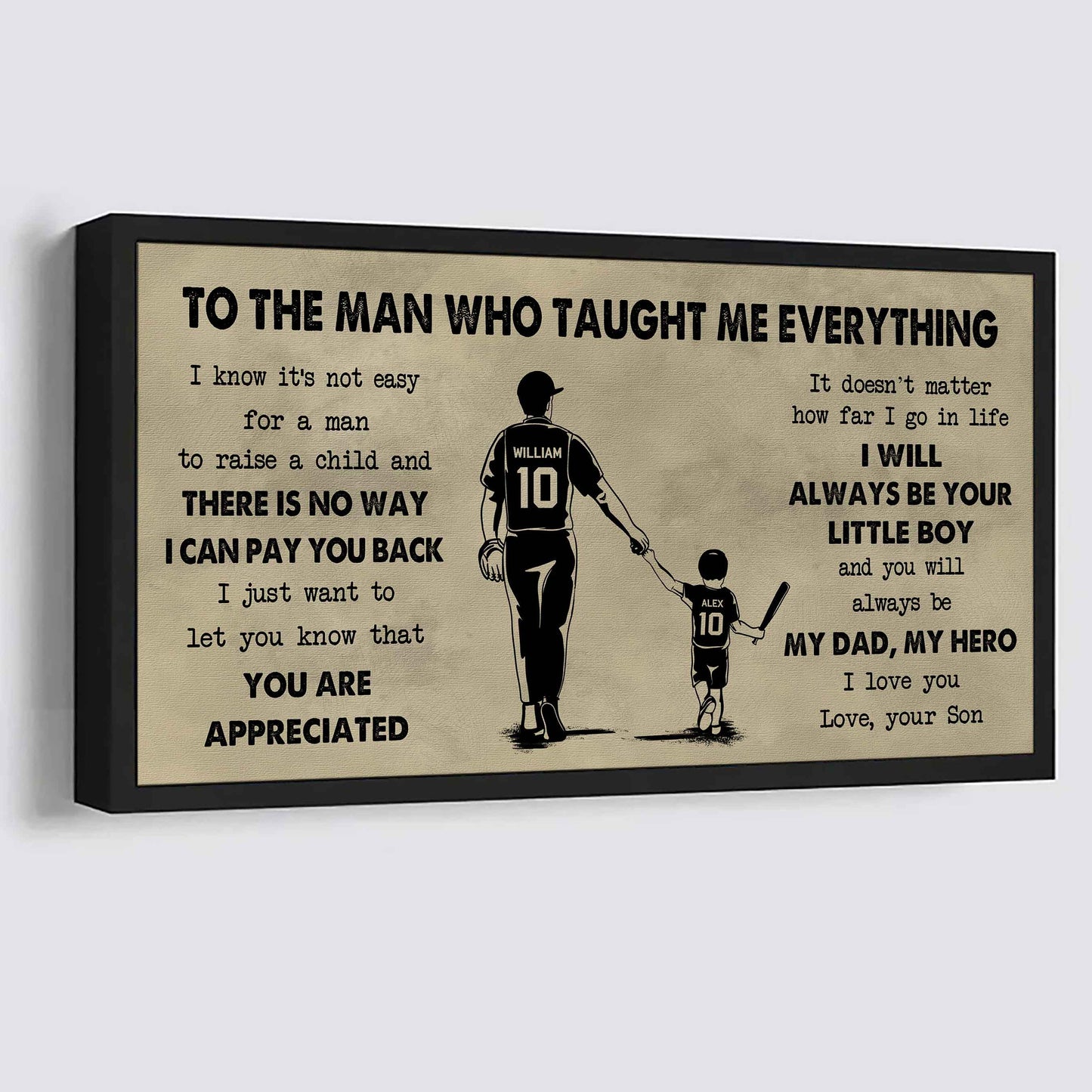 sport-family to the man who taught me everything - you will always be my hero poster canvas gift for father - photo upload