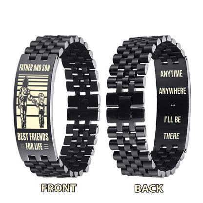 Be Strong Biker Personalized Double Sided Bracelet Father And Son Best Friends For Life - Message on the back side