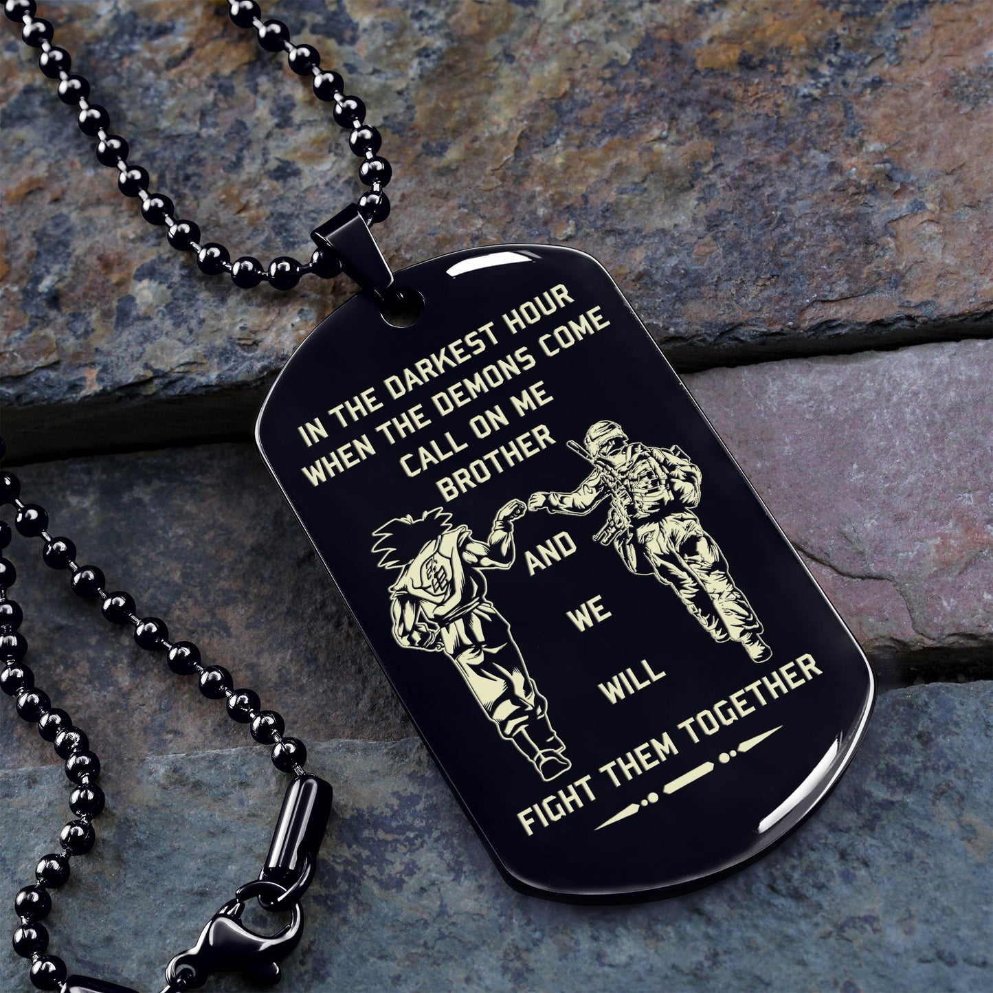 gk and soldier engraved one sided dog tag call on me brother gift for you and for your brother