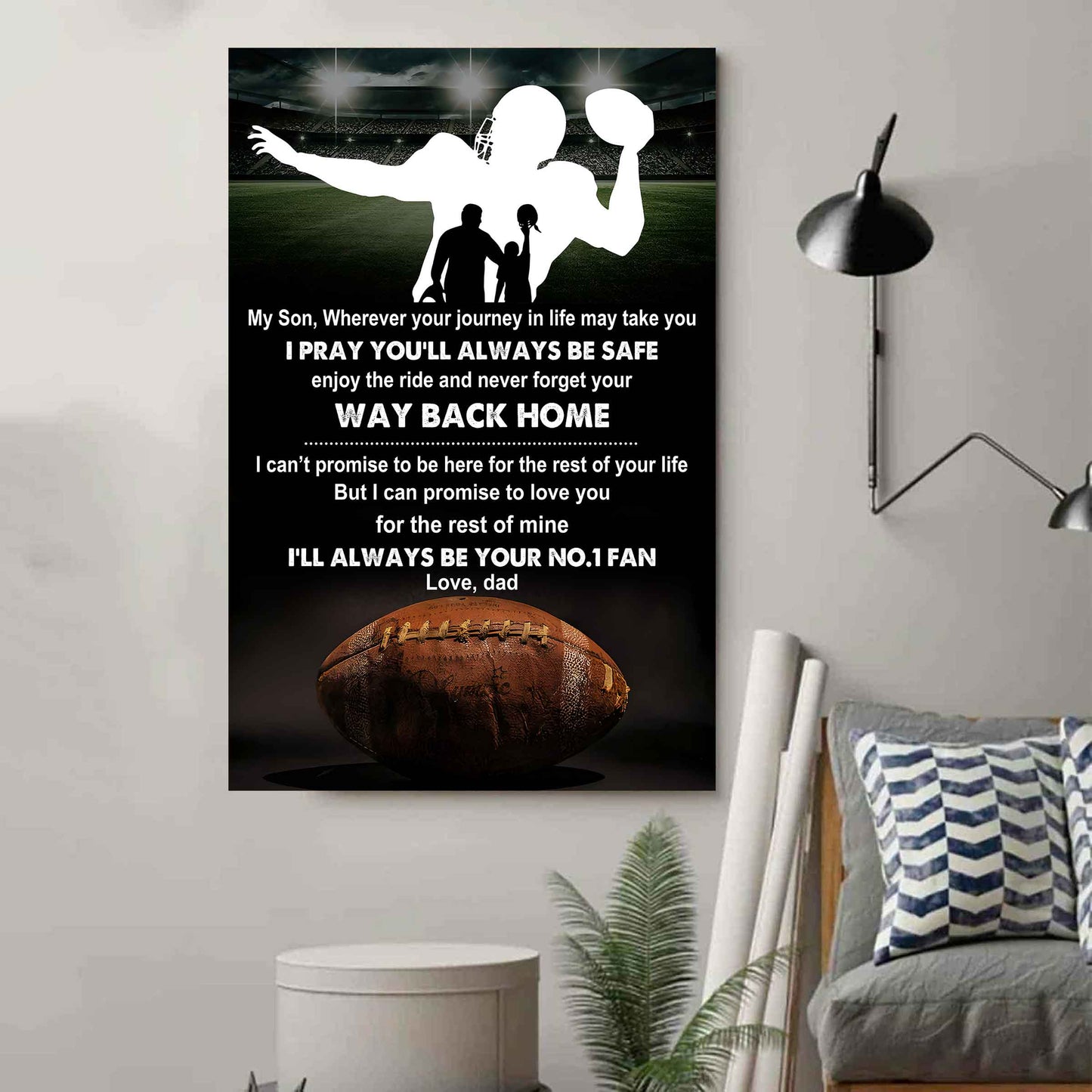 sport poster canvas dad to son - never forget your way back home i will always your no 1 fan