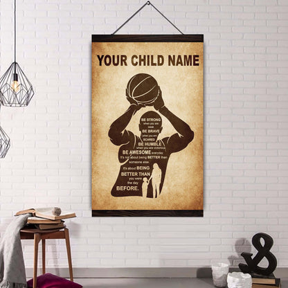 Be Awesome Everyday Personalized Your Child Name From Mom Dad To Son Basketball Poster Canvas Gifts For Your Son