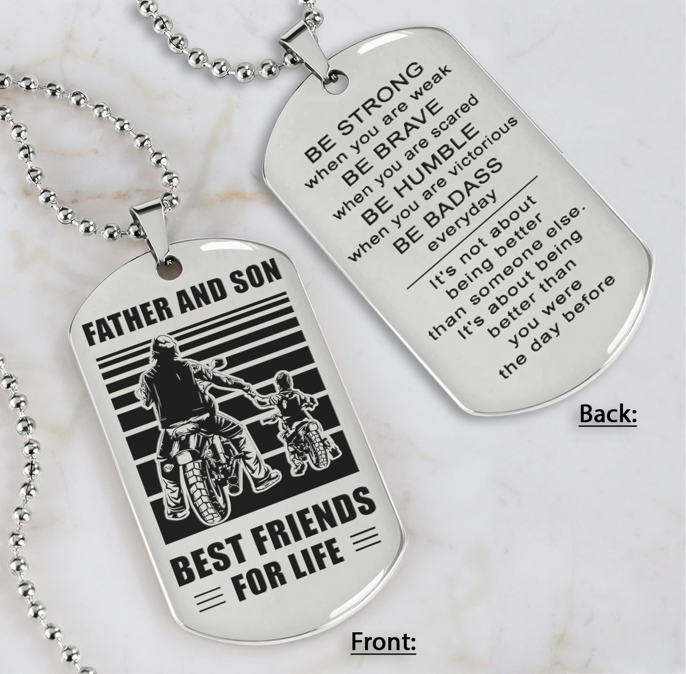 family double side dog tag father and son best friend for life be strong when you are weak be badass everyday gift for your son