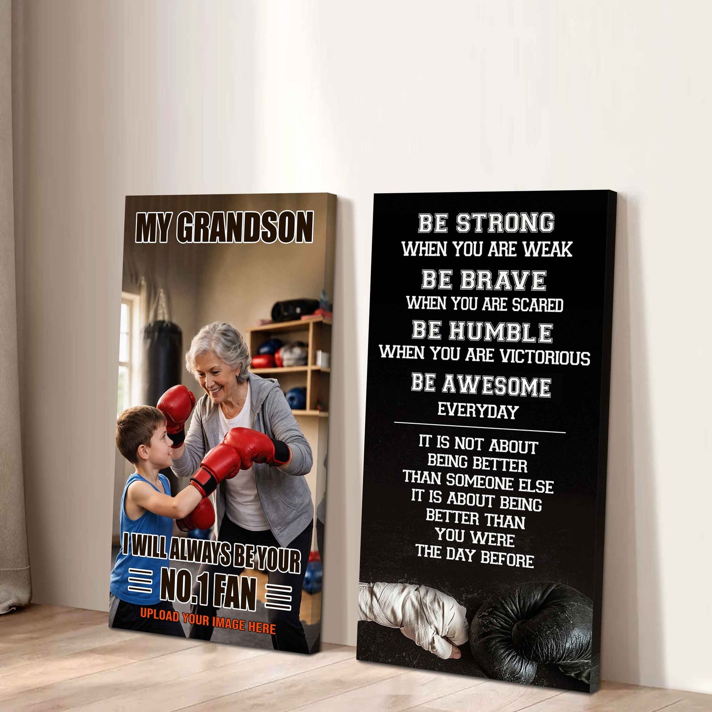 Baseball-My Grandson Be Strong When You Are Weak Be Awesome Everyday Set 2 Canvas Wall Art From Grandma To Grandson
