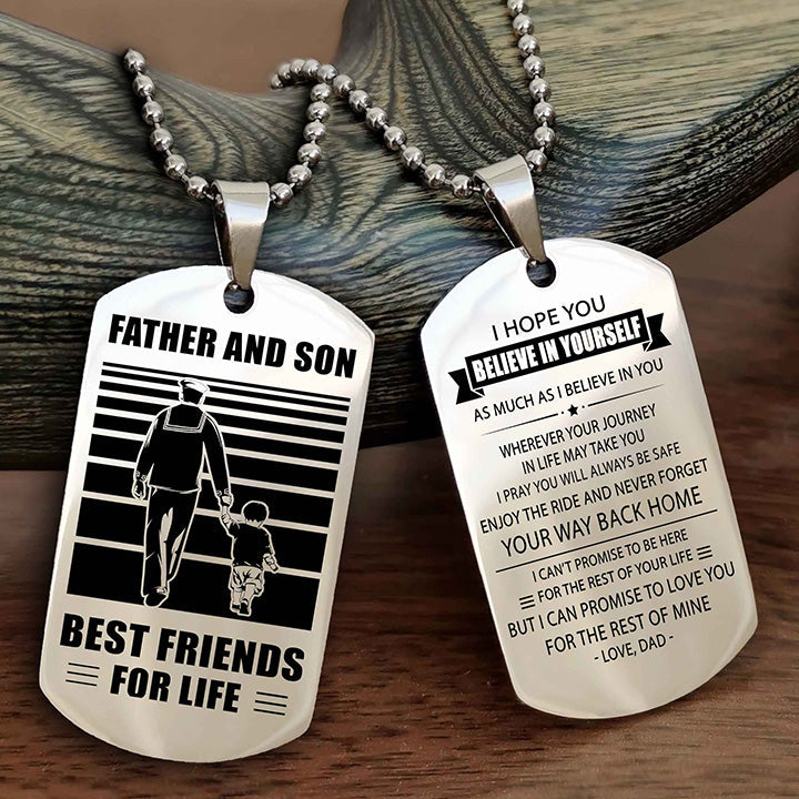 cowboy personalized double sided dog tag to my son i love you - enjoy the ride and never forget your way back home from