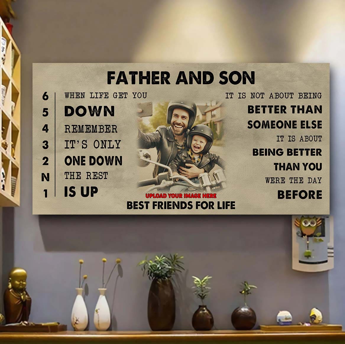 biker father and son best friends for life - be strong when you are weak poster canvas gift for son from father-photo upload