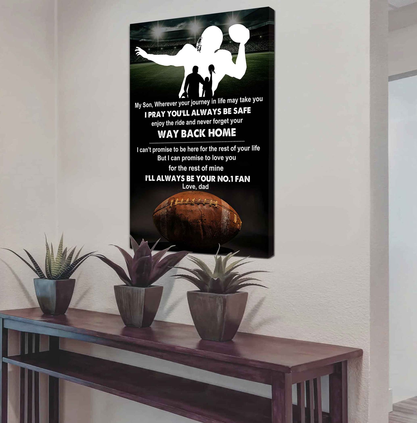 sport poster canvas dad to son - never forget your way back home i will always your no 1 fan