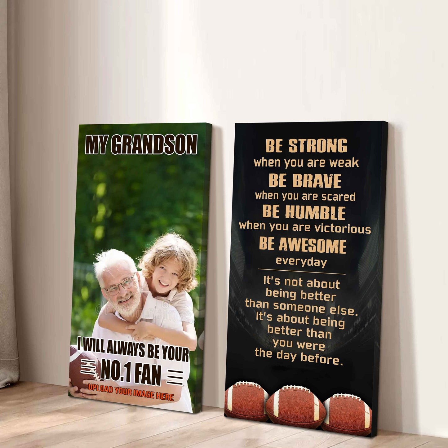 Baseball- My Grandson Be Strong When You Are Weak Be Awesome Everyday Set 2 Canvas Wall Art From Grandpa To Grandson