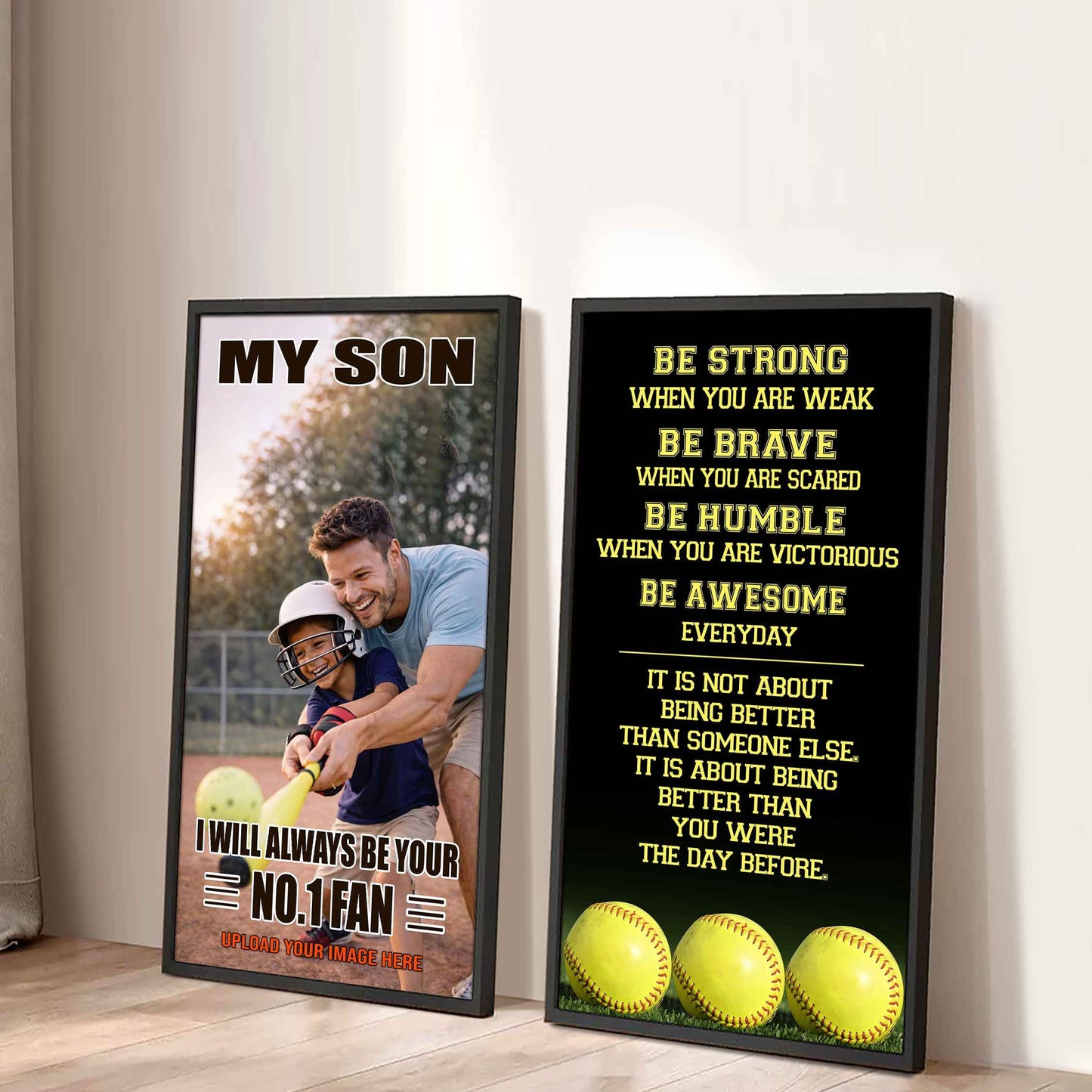 Baseball- My Son Be Strong When You Are Weak Be Awesome Everyday Set 2 Canvas Wall Art From Dad To Son