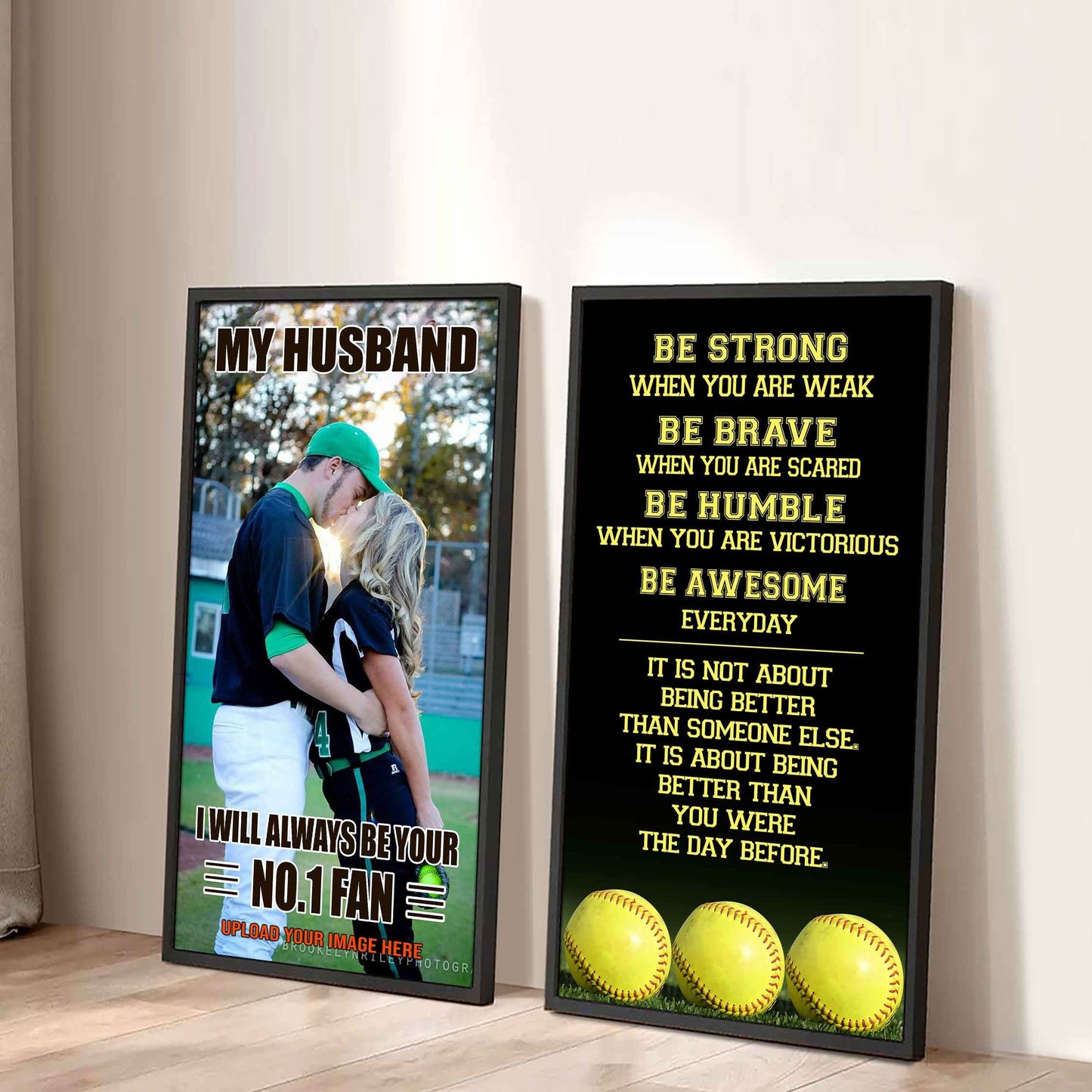 Baseball- Couple To My Husband Be Strong When You Are Weak Be Awesome Everyday Set 2 Canvas Wall Art