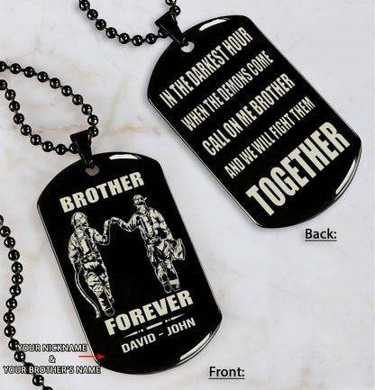 Spartan customizable engraved black dog tag double sided gift from brother, brother forever