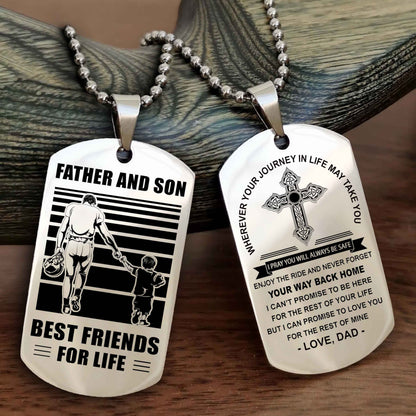 DRB Cross Double Sided Dog Tag Father And Son Best Friend For Life - Gift For Son Never Forget Your Way Back Home