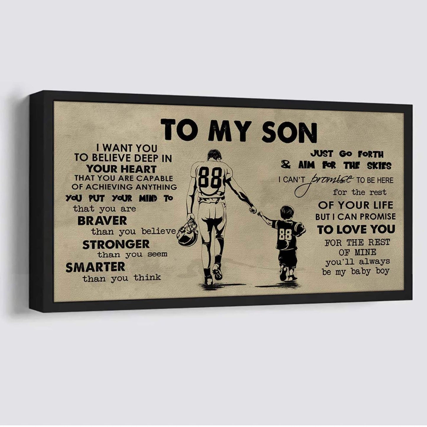 american football to my son- i want you to believe- canvas poster