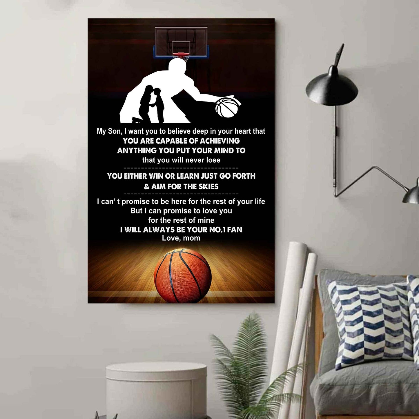 sport poster canvas mom to son - you will never lose you either win or learn i will always your no 1 fan
