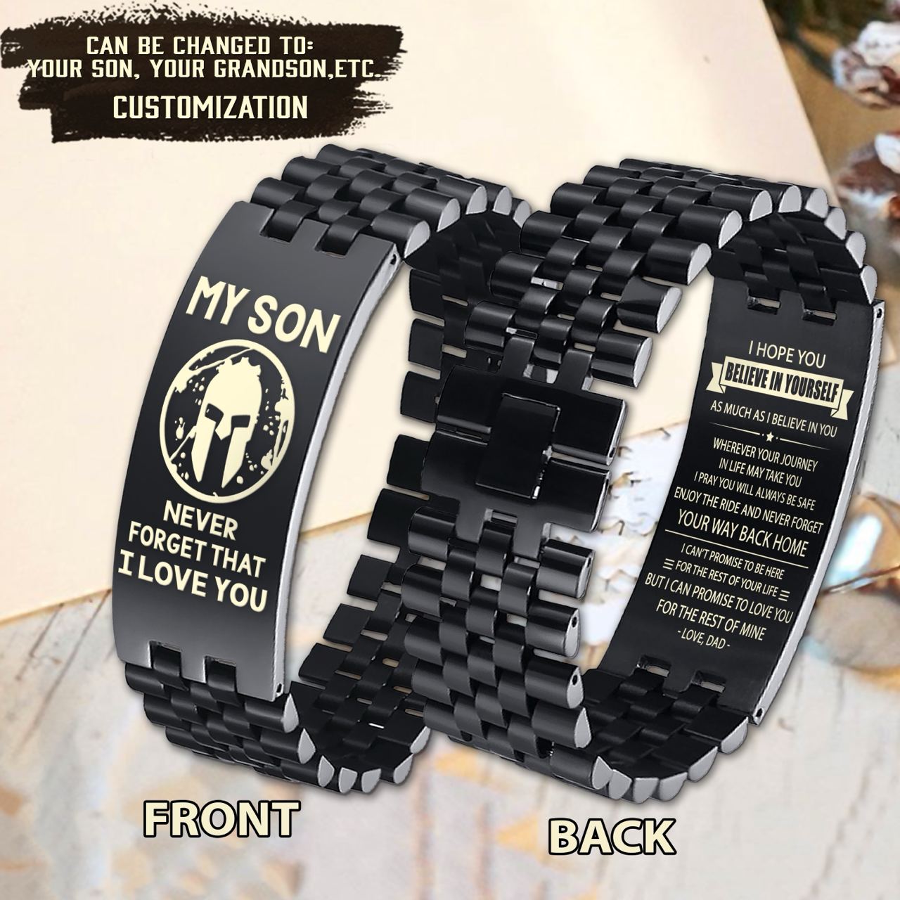 spartan engraved bracelet dad mom to son, your way back home