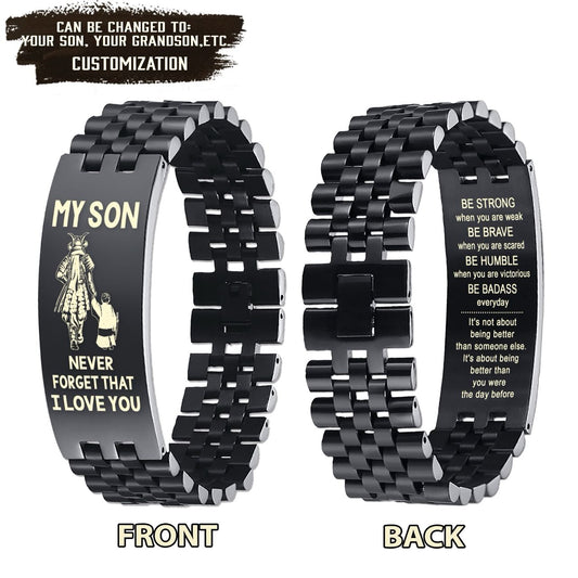 Samurai customizable engraved bracelet, gifts from dad mom to son- Be strong be brave be humble, It is not about better than someone else, It is about being better than you were the day before