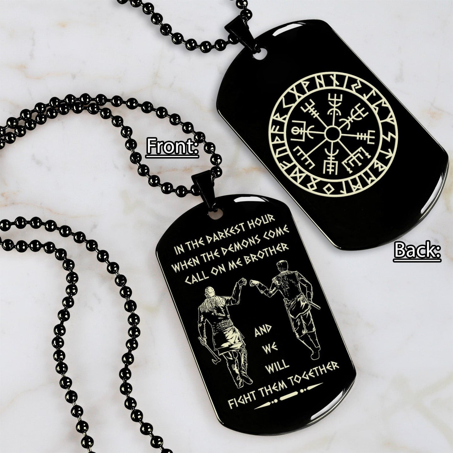 ver3 vikings customizable engraved black dog tag double sided gift from brother, brother forever