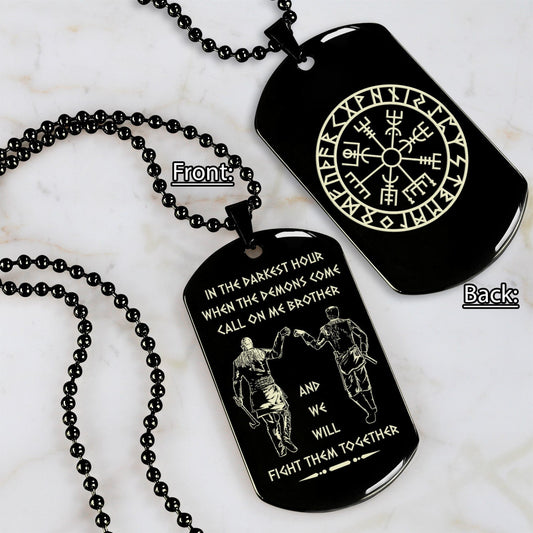 Ver3 Vikings customizable engraved black dog tag double sided gift from brother, brother forever