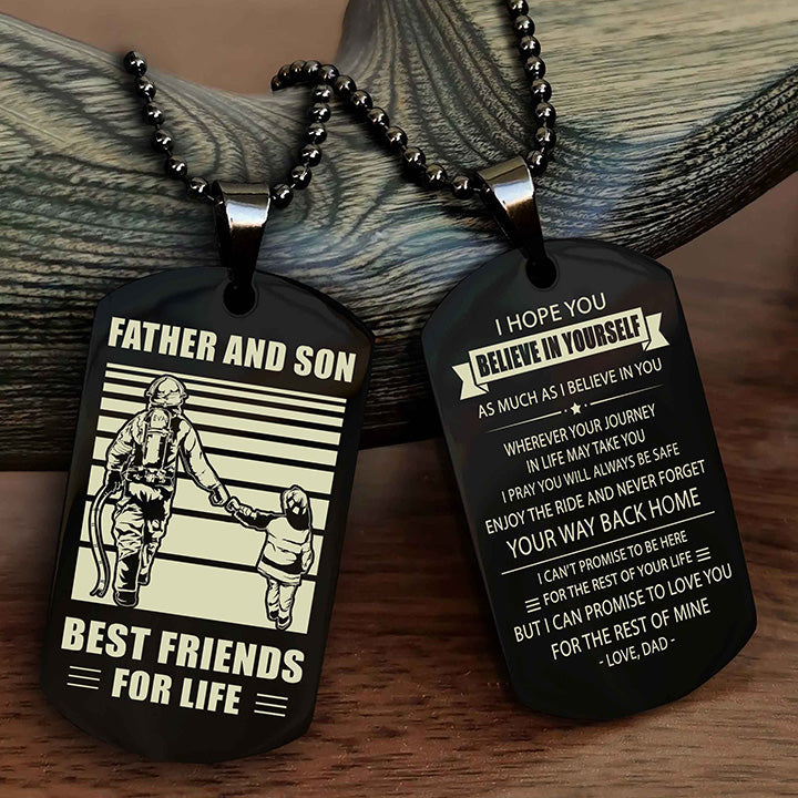 cowboy personalized double sided dog tag to my son i love you - enjoy the ride and never forget your way back home from