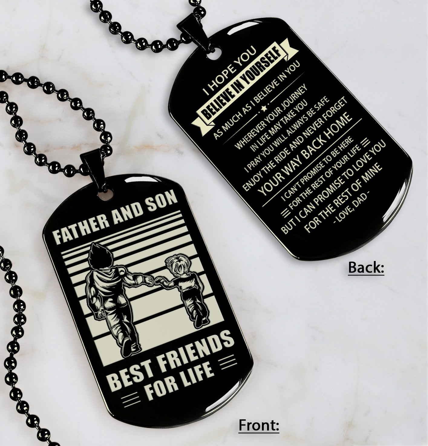 family personalized double sided dog tag father and son best friends for life - message on the back side