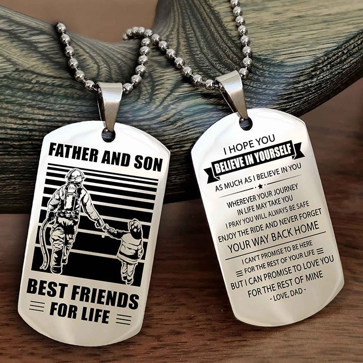 cowboy personalized double sided dog tag to my son i love you - enjoy the ride and never forget your way back home from